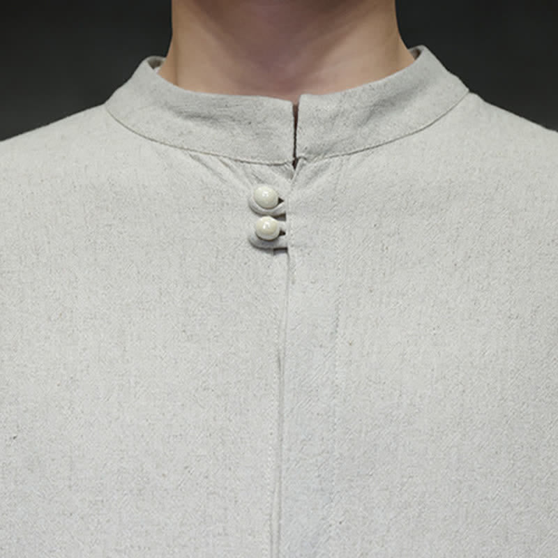 Buddha Stones Fall Winter Tang Style Casual Mandarin Collar Embroidery Auspicious Clouds Cuffs Solid Men's Long Sleeve Shirts - image 24