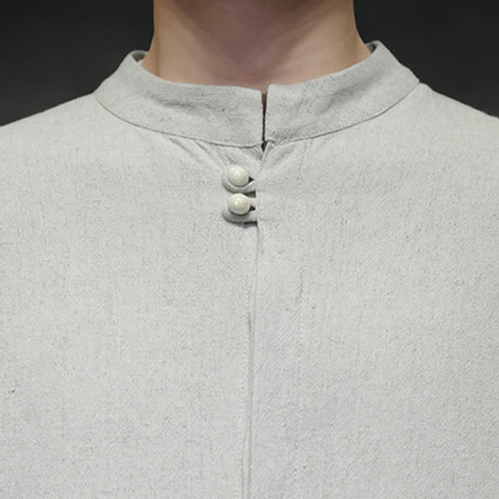 Buddha Stones Fall Winter Tang Style Casual Mandarin Collar Embroidery Auspicious Clouds Cuffs Solid Men's Long Sleeve Shirts - image 24