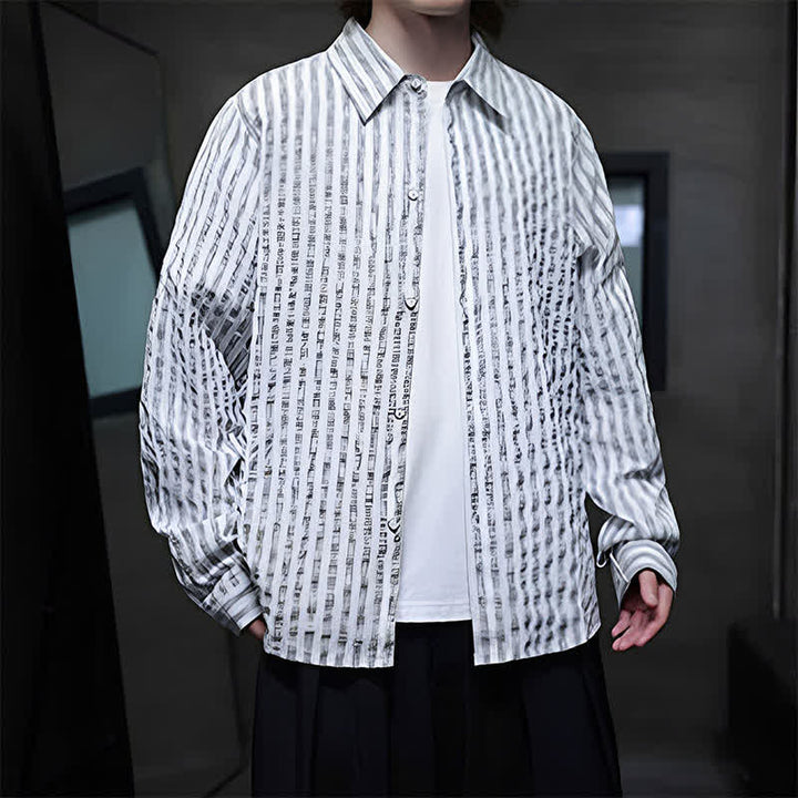 Buddha Stones Fall Casual Minimalist Button-Up Striped Men's Long Sleeve Shirts - image 11