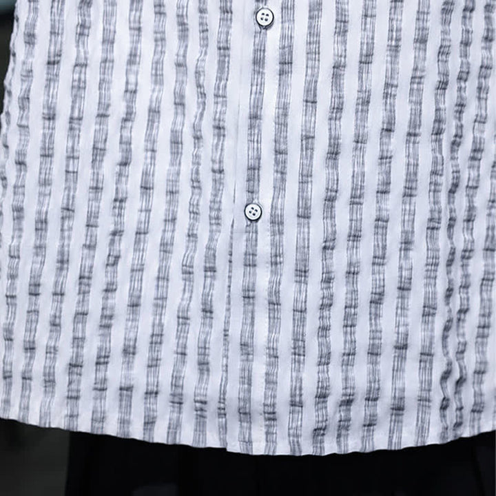 Buddha Stones Fall Casual Minimalist Button-Up Striped Men's Long Sleeve Shirts - image 22