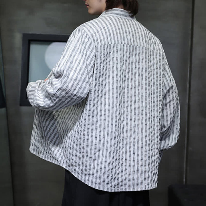 Buddha Stones Fall Casual Minimalist Button-Up Striped Men's Long Sleeve Shirts - image 12