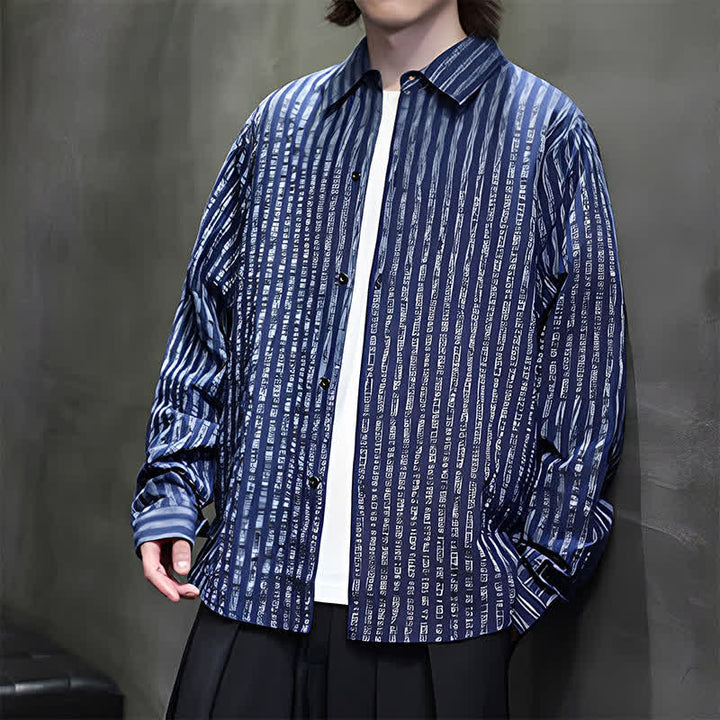 Buddha Stones Fall Casual Minimalist Button-Up Striped Men's Long Sleeve Shirts - image 6