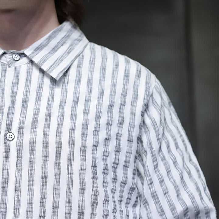 Buddha Stones Fall Casual Minimalist Button-Up Striped Men's Long Sleeve Shirts - image 20