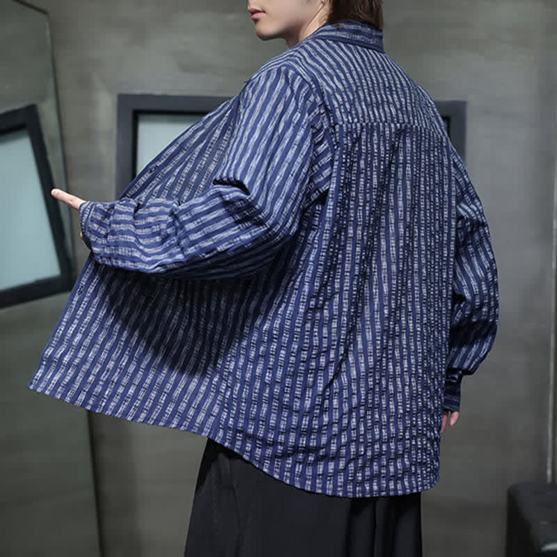 Buddha Stones Fall Casual Minimalist Button-Up Striped Men's Long Sleeve Shirts - image 4