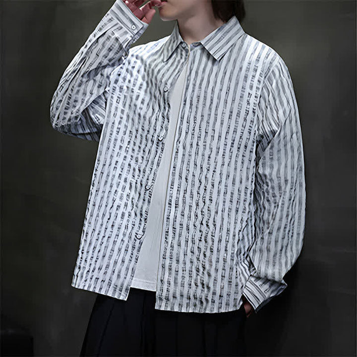 Buddha Stones Fall Casual Minimalist Button-Up Striped Men's Long Sleeve Shirts - image 17