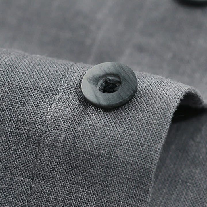 Buddha Stones Summer Casual Mandarin Collar Button-Up Solid Men's Short Sleeve Shirts With Pockets - image 8