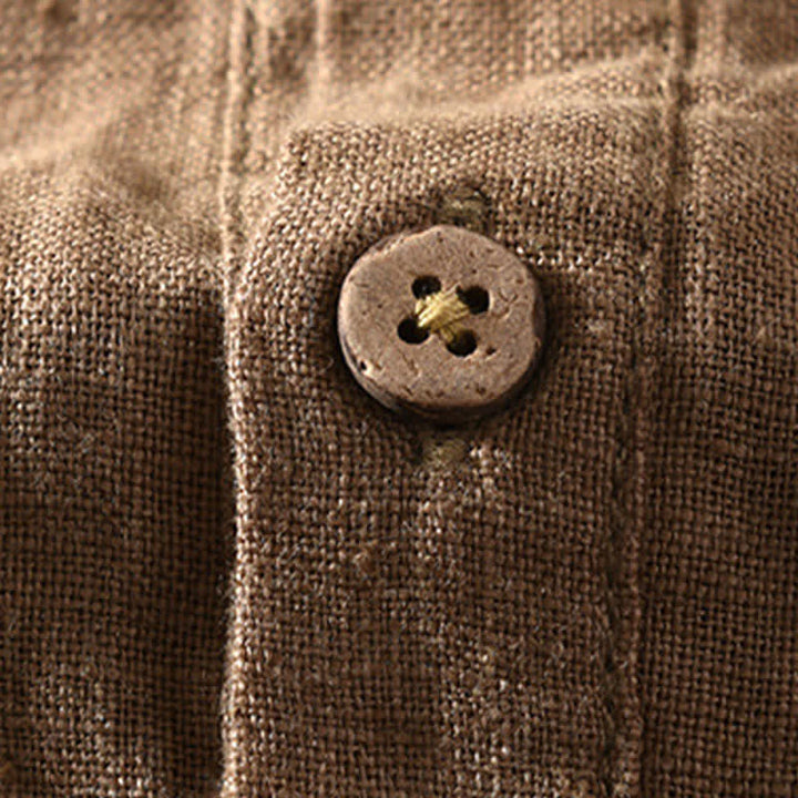 Buddha Stones Summer Casual Tang Style Mandarin Collar Solid Linen Men's Short Sleeve Shirts With Patch Pocket - image 4