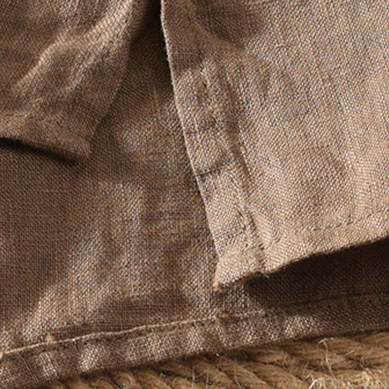 Buddha Stones Summer Casual Tang Style Mandarin Collar Solid Linen Men's Short Sleeve Shirts With Patch Pocket - image 6