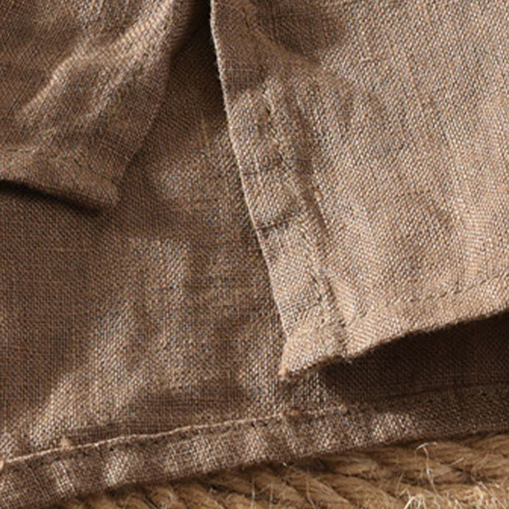 Buddha Stones Summer Casual Tang Style Mandarin Collar Solid Linen Men's Short Sleeve Shirts With Patch Pocket - image 6