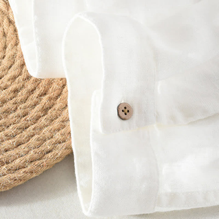 Buddha Stones Summer Casual Tang Style Mandarin Collar Solid Linen Men's Short Sleeve Shirts With Patch Pocket - image 18