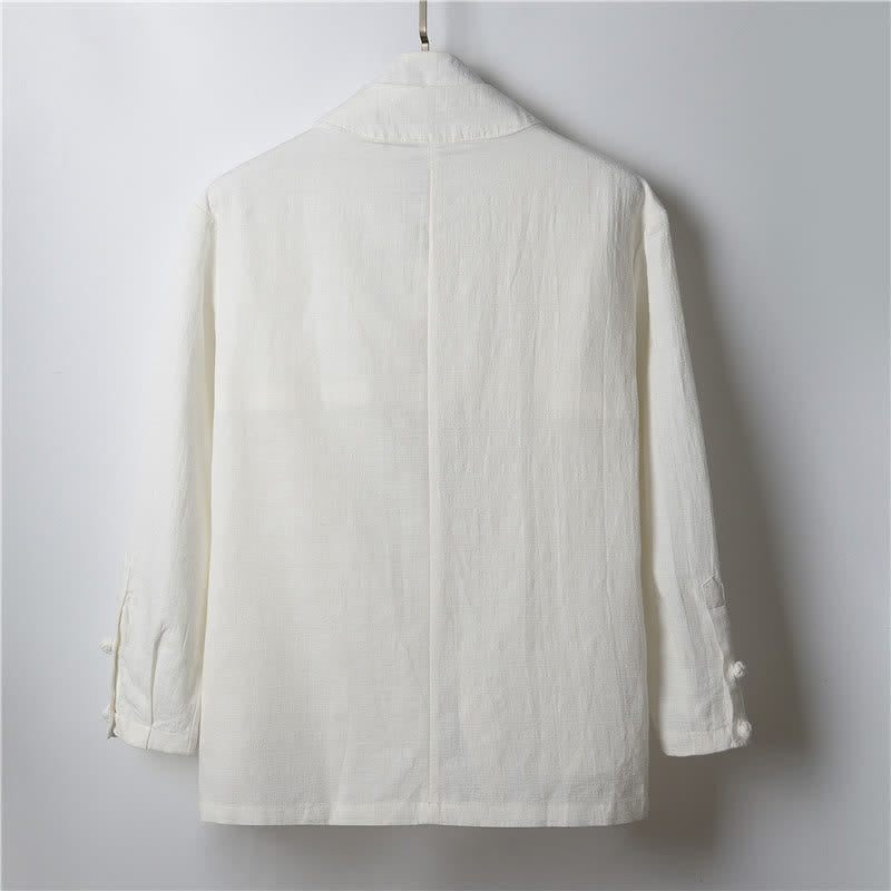 Buddha Stones Spring Casual Minimalist Solid Lapel Ramie Men's Kimono - image 13