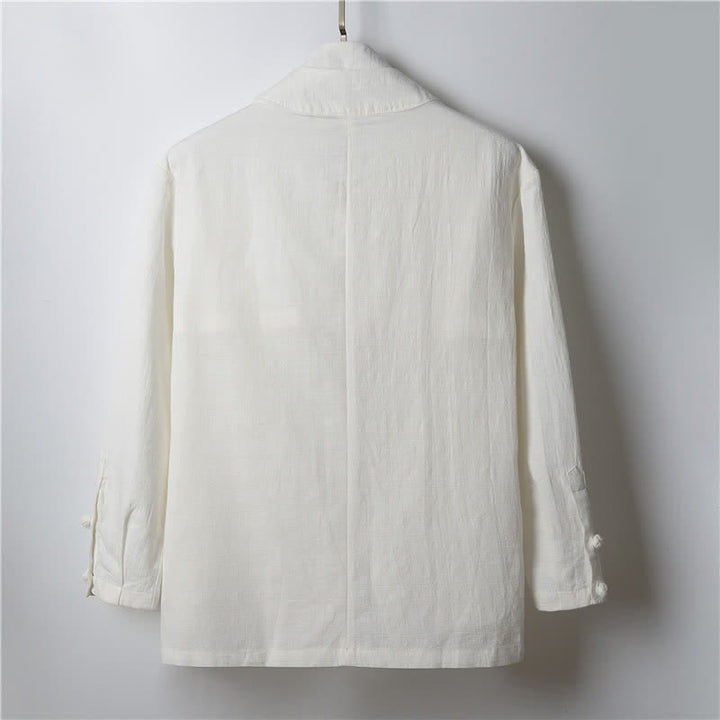 Buddha Stones Spring Casual Minimalist Solid Lapel Ramie Men's Kimono - image 13