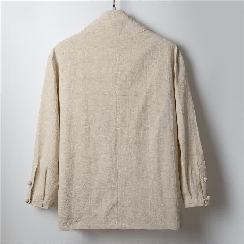 Buddha Stones Spring Casual Minimalist Solid Lapel Ramie Men's Kimono - image 1