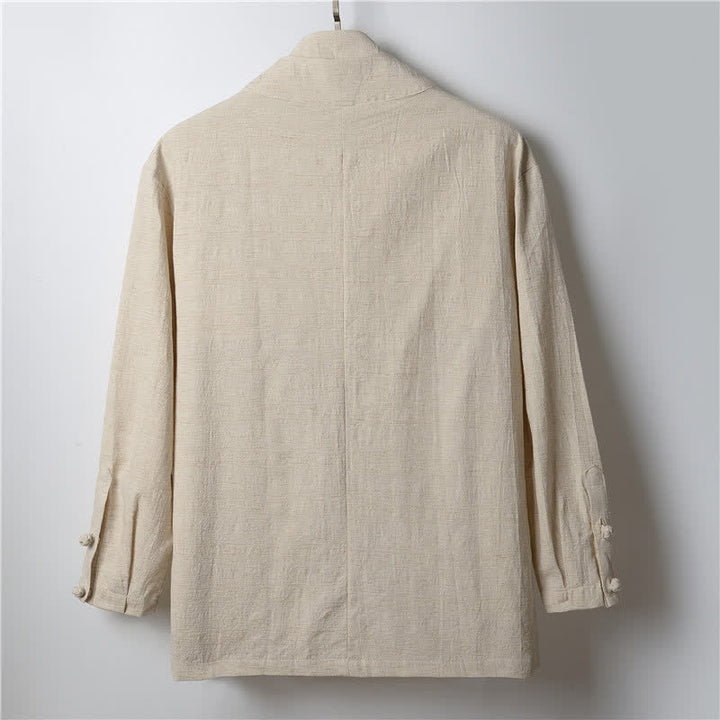 Buddha Stones Spring Casual Minimalist Solid Lapel Ramie Men's Kimono - image 1