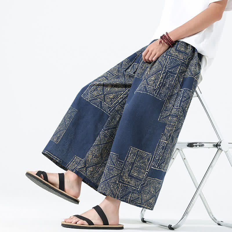 Buddha Stones Spring Summer Boho Casual Drawstring Floral Patchwork Cropped Pants Men's Wide Leg Pants With Pockets - image 17