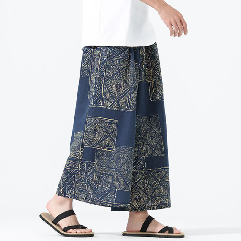 Buddha Stones Spring Summer Boho Casual Drawstring Floral Patchwork Cropped Pants Men's Wide Leg Pants With Pockets - image 12