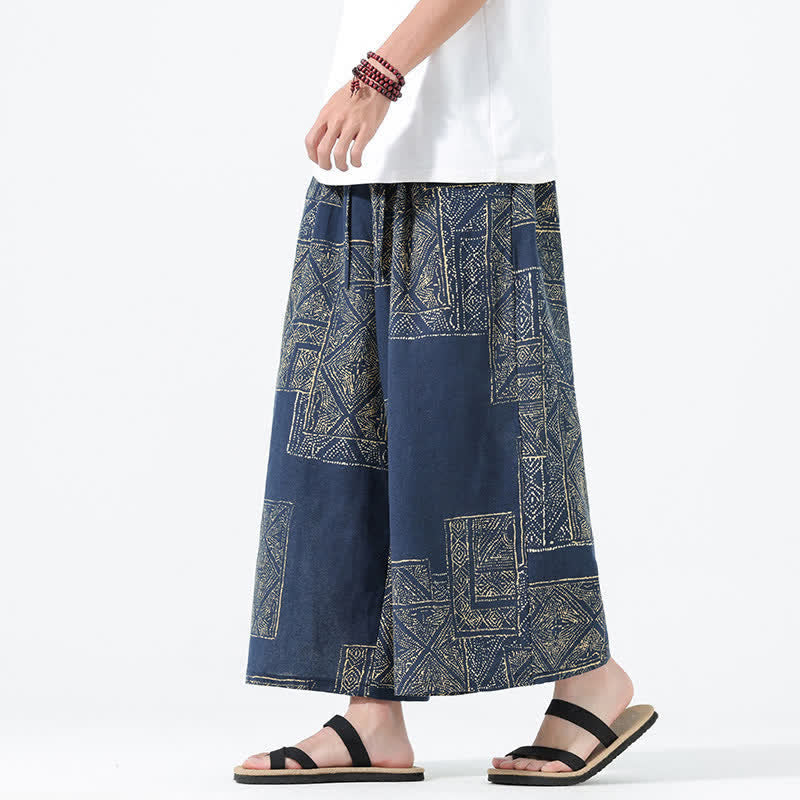 Buddha Stones Spring Summer Boho Casual Drawstring Floral Patchwork Cropped Pants Men's Wide Leg Pants With Pockets - image 13