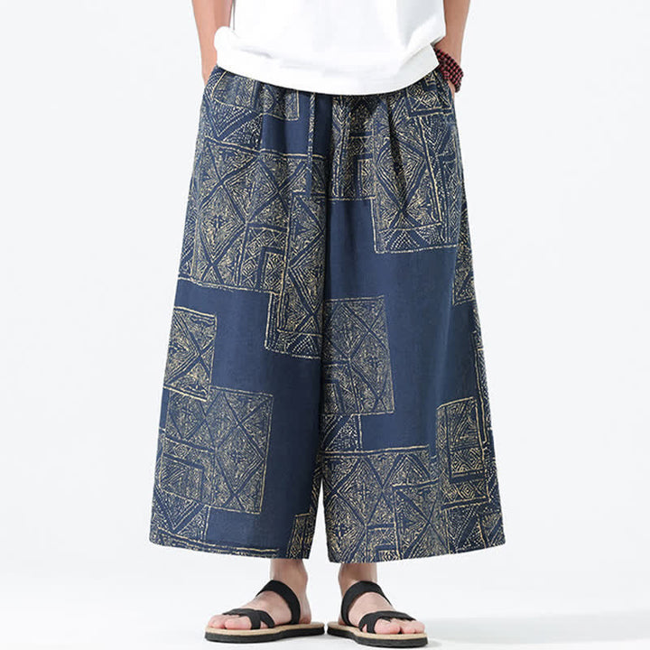 Buddha Stones Spring Summer Boho Casual Drawstring Floral Patchwork Cropped Pants Men's Wide Leg Pants With Pockets - image 11