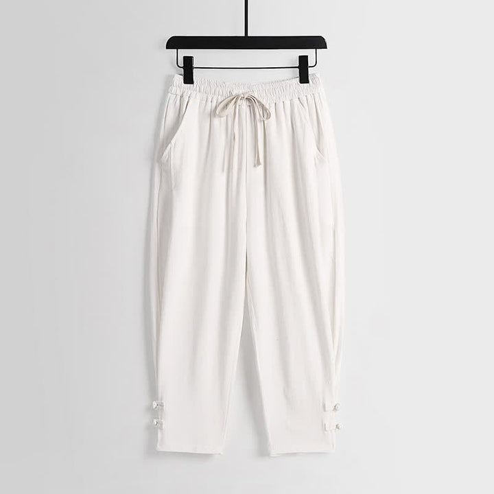Buddha Stones 2Pcs Summer Tang Style Meditation Frog Button Solid Linen V-Neck Sleeveless Shirt Pants Men's Meditation Cloth With Pockets - image 23