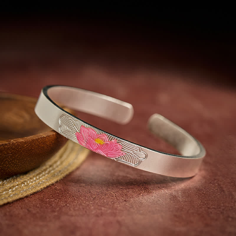 Buddha Stones Copper Lotus Enamel Open Cuff Enlightenment Bracelet - Lotus(Enlightenment ♥ New Beginnings) - image 0