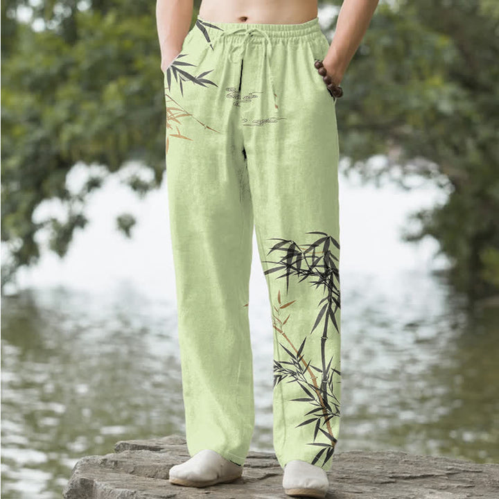 Buddha Stones Cotton Ink Bamboo Pattern Men's Tapered Pants With Pockets - LightGreen - US/UK/AU50，EU60 (5XL) - image 4