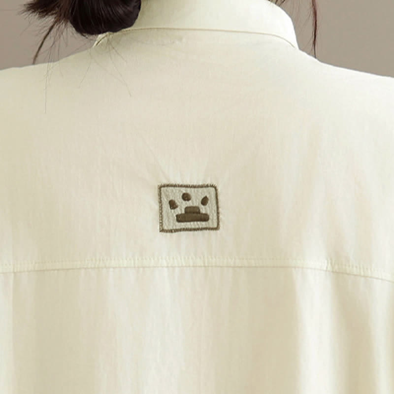 Buddha Stones Summer Casual Minimalist Button-Up Cat Embroidery Women's Short Sleeve Shirts - image 14