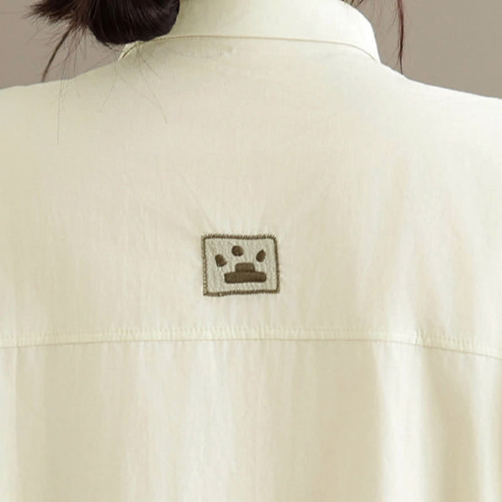 Buddha Stones Summer Casual Minimalist Button-Up Cat Embroidery Women's Short Sleeve Shirts - image 14