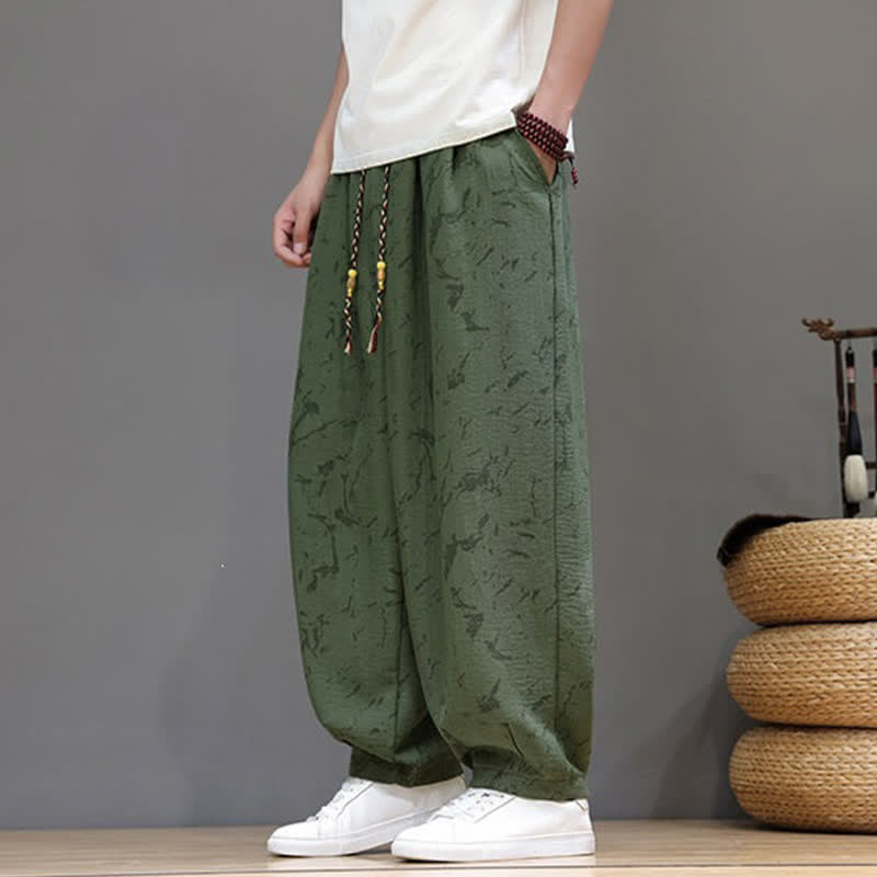 Buddha Stones Summer Casual Minimalist Drawstring Abstract Texture Pattern Ankle Pants Men's Harem Pants With Pocket - image 4