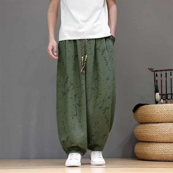 Buddha Stones Summer Casual Minimalist Drawstring Abstract Texture Pattern Ankle Pants Men's Harem Pants With Pocket - image 6