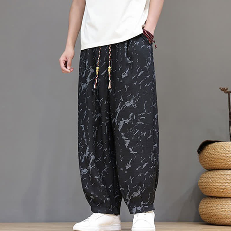 Buddha Stones Summer Casual Minimalist Drawstring Abstract Texture Pattern Ankle Pants Men's Harem Pants With Pocket - image 13