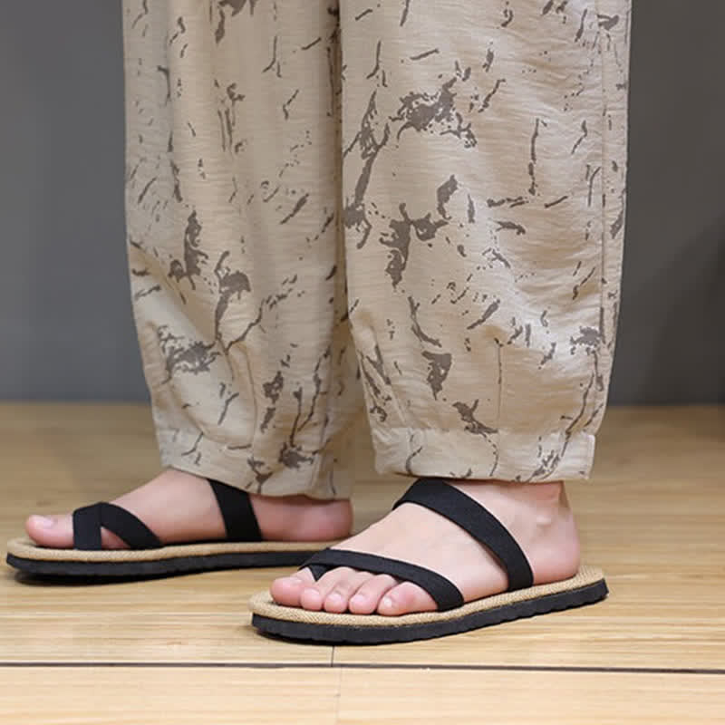 Buddha Stones Summer Casual Minimalist Drawstring Abstract Texture Pattern Ankle Pants Men's Harem Pants With Pocket - image 26