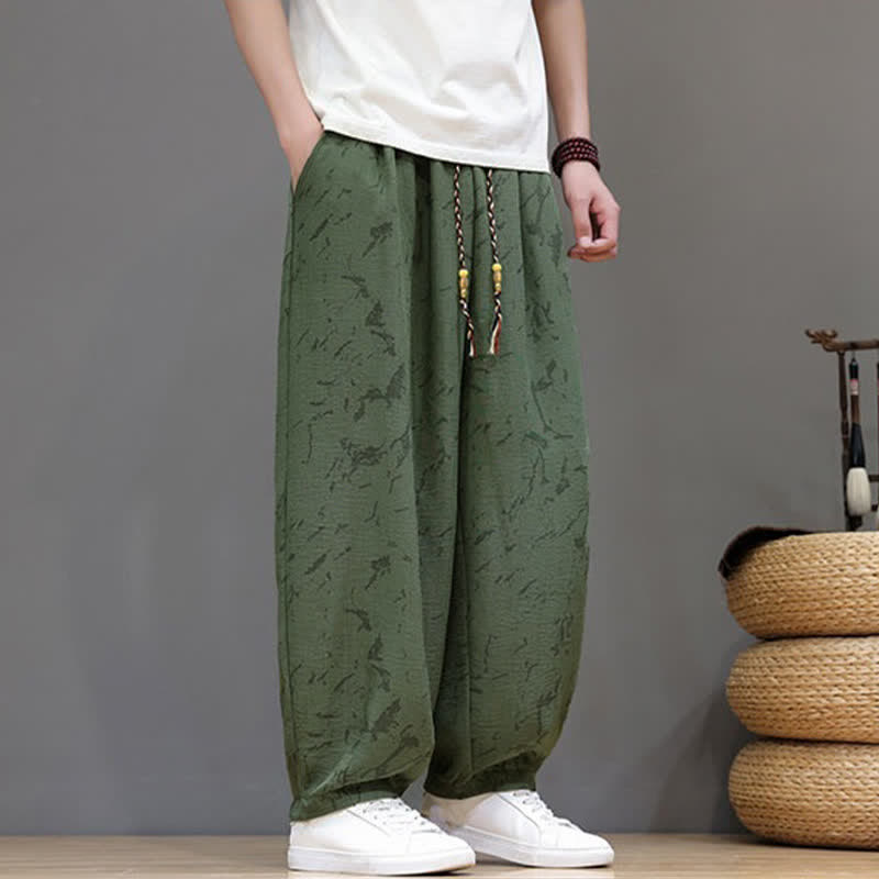 Buddha Stones Summer Casual Minimalist Drawstring Abstract Texture Pattern Ankle Pants Men's Harem Pants With Pocket - image 1