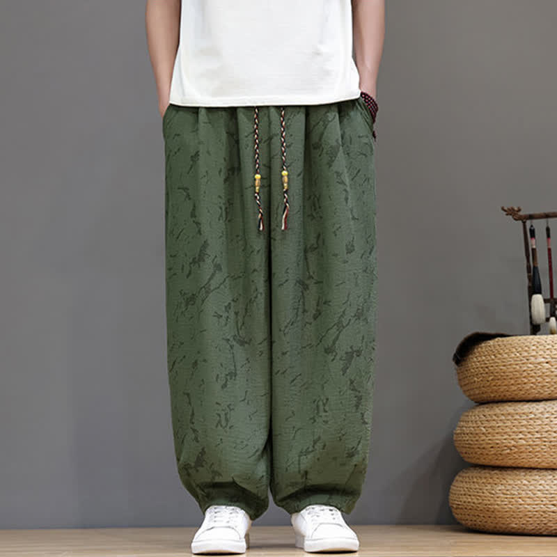 Buddha Stones Summer Casual Minimalist Drawstring Abstract Texture Pattern Ankle Pants Men's Harem Pants With Pocket - image 7