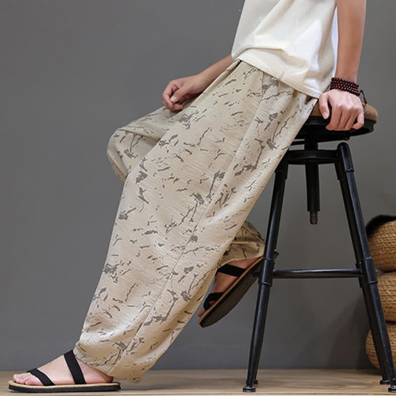 Buddha Stones Summer Casual Minimalist Drawstring Abstract Texture Pattern Ankle Pants Men's Harem Pants With Pocket - image 23