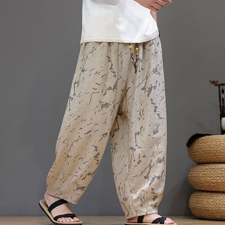 Buddha Stones Summer Casual Minimalist Drawstring Abstract Texture Pattern Ankle Pants Men's Harem Pants With Pocket - image 21