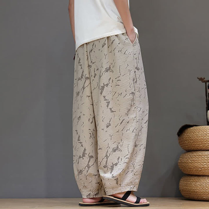 Buddha Stones Summer Casual Minimalist Drawstring Abstract Texture Pattern Ankle Pants Men's Harem Pants With Pocket - image 19