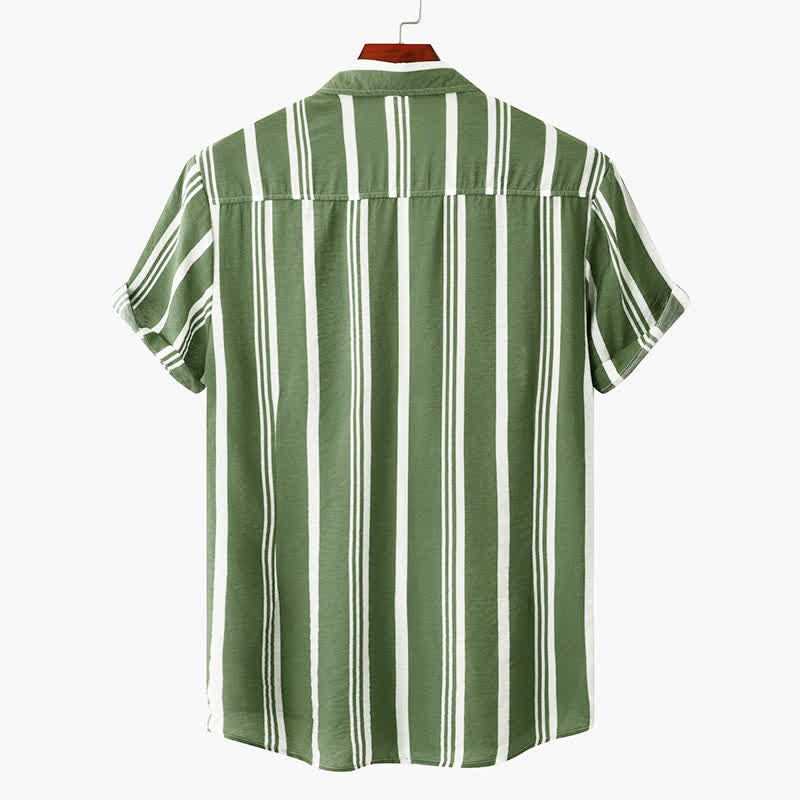 Buddha Stones Summer Casual Classic Button-Up Vertical Striped Men's Short Sleeve Shirts - image 1