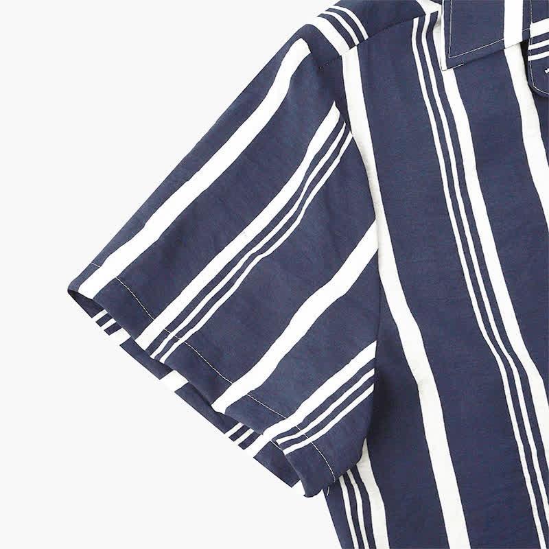 Buddha Stones Summer Casual Classic Button-Up Vertical Striped Men's Short Sleeve Shirts - image 9