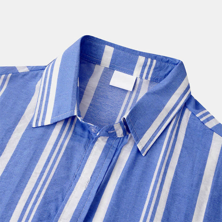 Buddha Stones Summer Casual Classic Button-Up Vertical Striped Men's Short Sleeve Shirts - image 17