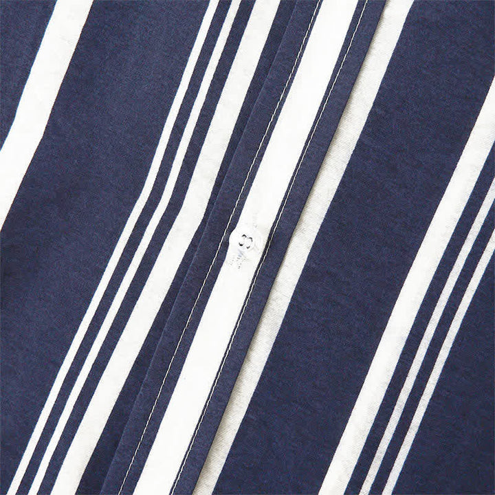Buddha Stones Summer Casual Classic Button-Up Vertical Striped Men's Short Sleeve Shirts - image 11