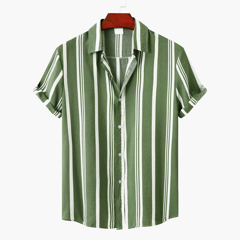 Buddha Stones Summer Casual Classic Button-Up Vertical Striped Men's Short Sleeve Shirts - DarkSeaGreen - US/UK/AU42, EU52 (3XL) - image 0
