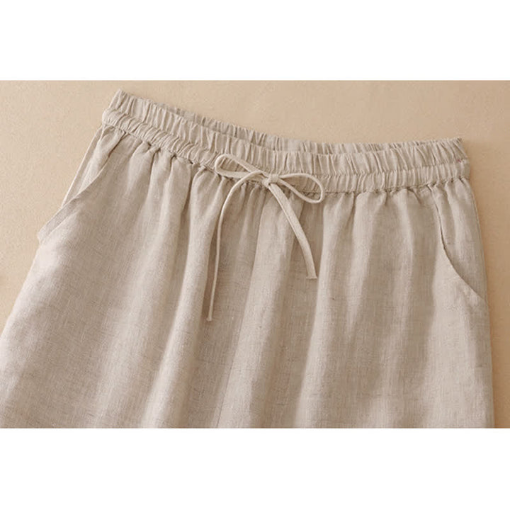 Buddha Stones Summer Casual Minimalist Drawstring Solid Flower Hem Cropped Pants Women's Straight Leg Pants With Pocket - image 17