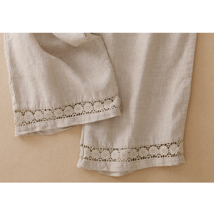 Buddha Stones Summer Casual Minimalist Drawstring Solid Flower Hem Cropped Pants Women's Straight Leg Pants With Pocket - image 20