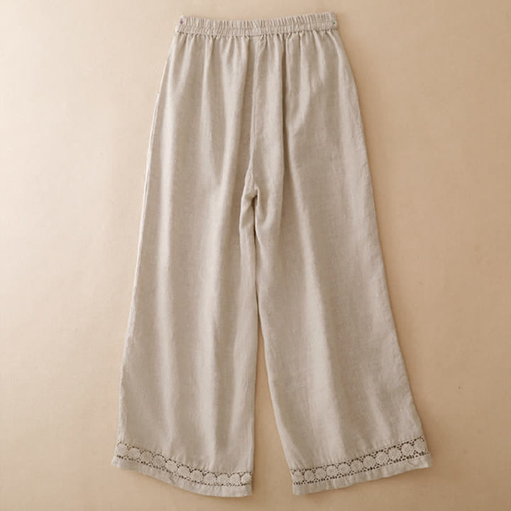 Buddha Stones Summer Casual Minimalist Drawstring Solid Flower Hem Cropped Pants Women's Straight Leg Pants With Pocket - image 16