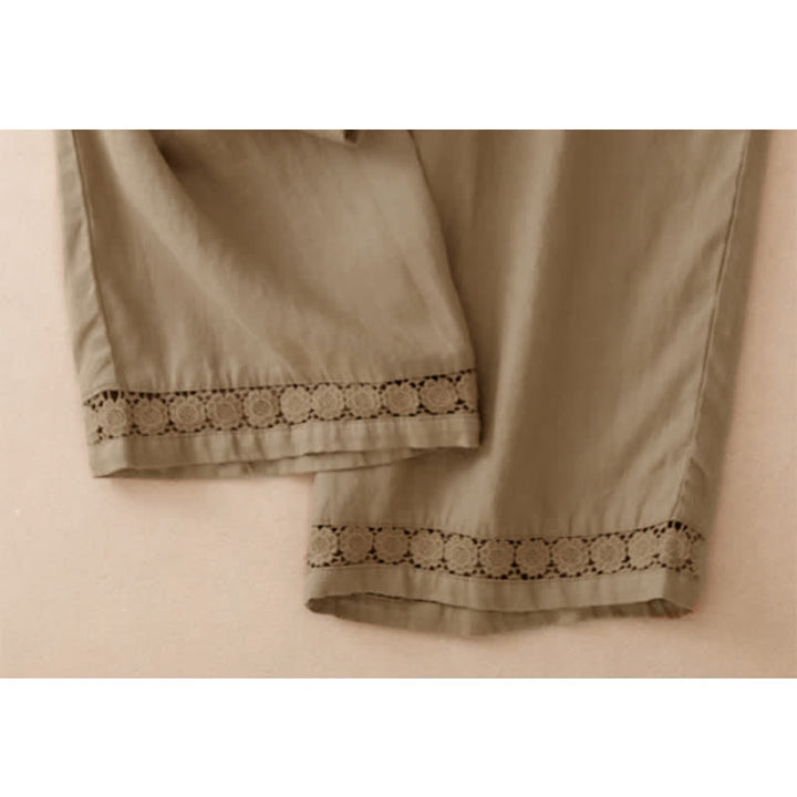 Buddha Stones Summer Casual Minimalist Drawstring Solid Flower Hem Cropped Pants Women's Straight Leg Pants With Pocket - image 13