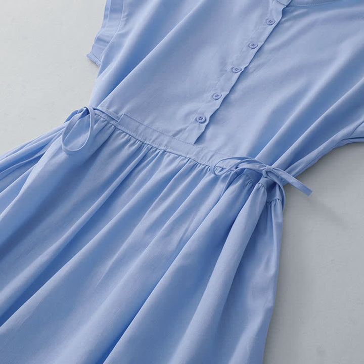 Buddha Stones Summer Casual Minimalist Button Lace-up Solid Women's Summer Sleeveless Dress With Pocket - image 23