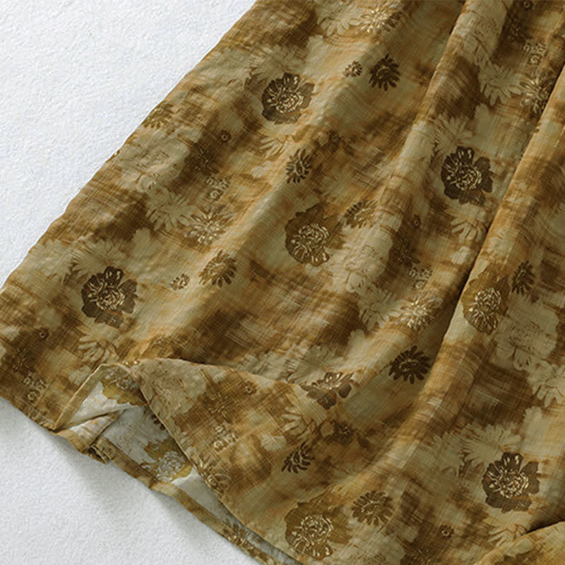 Buddha Stones Summer Vintage Drawstring Floral V-Neck Women's Short Sleeve Dress With Pocket - image 25