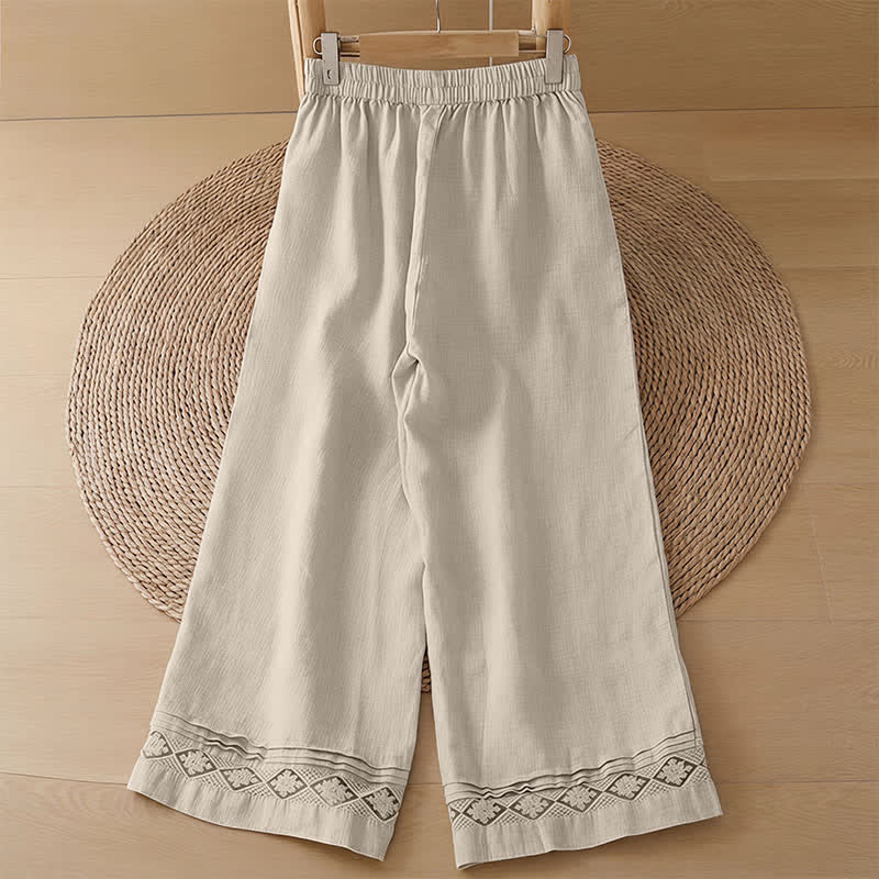 Buddha Stones Summer Casual Minimalist Geometric Hollow Hem Ankle Pants Women's Wide Leg Pants With Pockets - image 32
