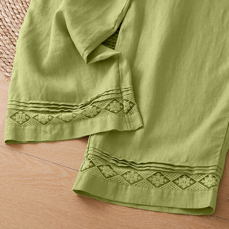 Buddha Stones Summer Casual Minimalist Geometric Hollow Hem Ankle Pants Women's Wide Leg Pants With Pockets - image 5