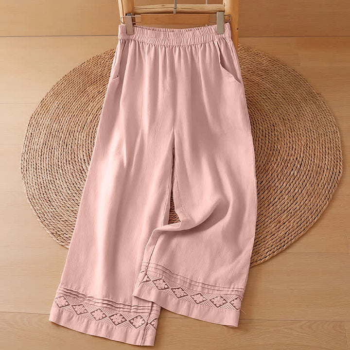 Buddha Stones Summer Casual Minimalist Geometric Hollow Hem Ankle Pants Women's Wide Leg Pants With Pockets - LightPink Pants - US8-10, UK/AU12-14, EU40-42 (2XL) - image 16